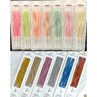 เทียนวันเกิดแบบเกลียว สีกลิตเตอร์ KT(พร้อมส่ง)