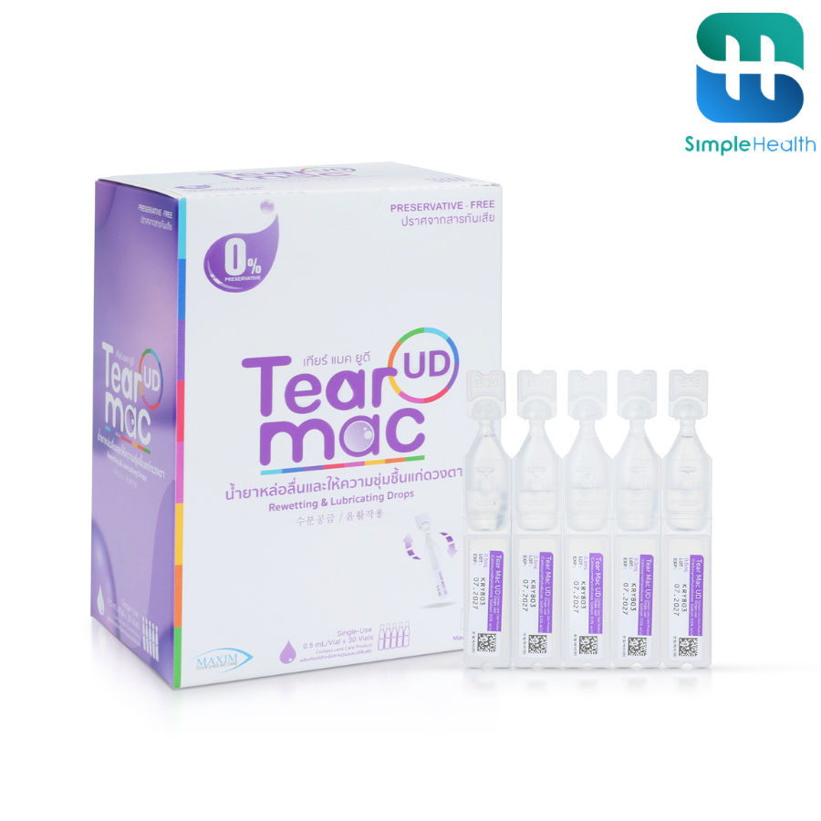 Simple Health TH น้ำตาเทียมแบบรายวัน เพิ่มความชุ่มชื้นให้ดวงตา Tear Mac UD ปราศจากสารกันเสีย 30 หลอด