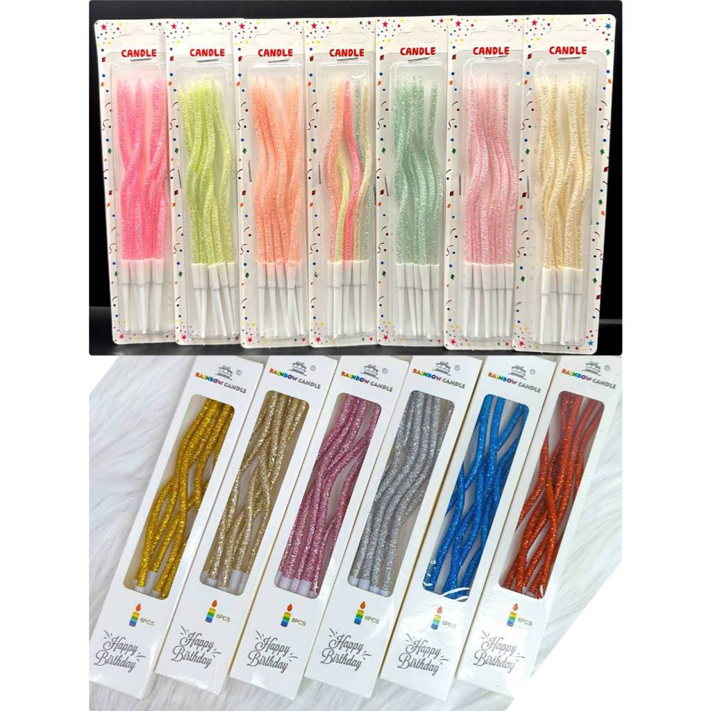 เทียนวันเกิดแบบเกลียว สีกลิตเตอร์(พร้อมส่ง)