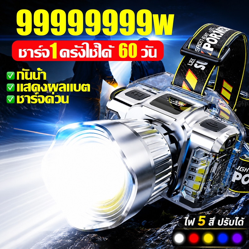 【รับประกัน 10 ปี】ไฟฉายคาดหัวแท้ LED แรงสูง ชาร์จ USB กันน้ำ ส่องแสงระยะไกล ทนทาน ใช้งานกลางคืน เหมาะกับแคมป์ปิ้ง เดินป่า