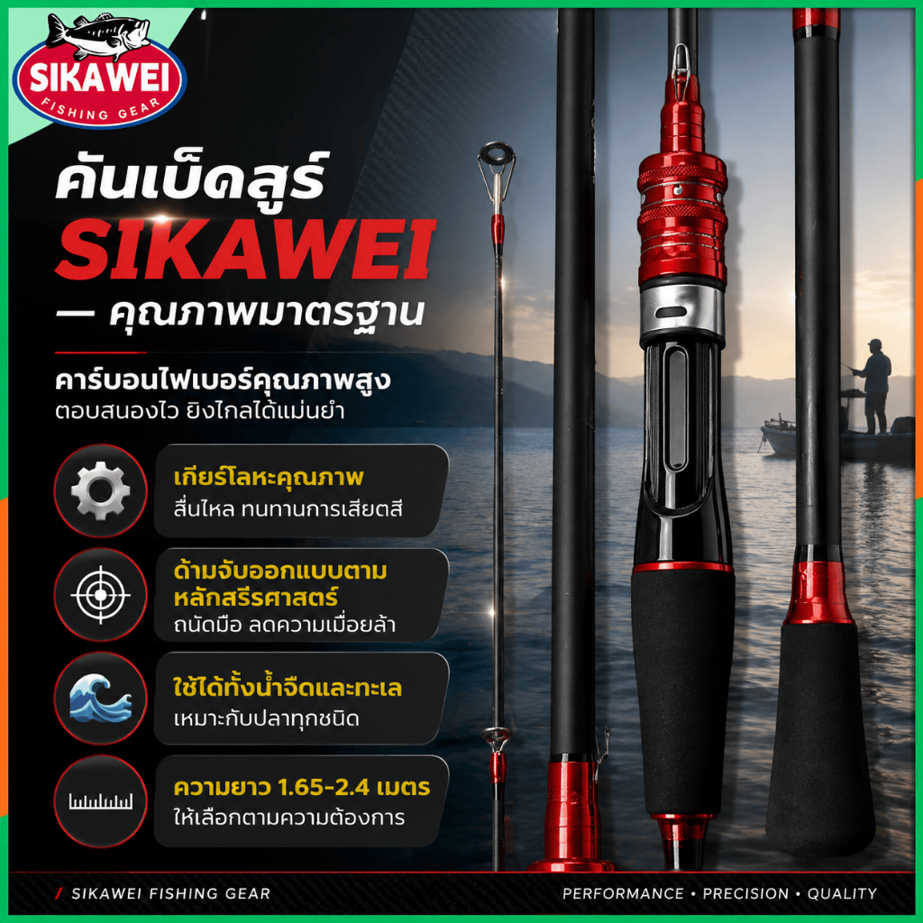 Sikawei แท่งตกปลาเบาอัลตราคาร์บอนไฟเบอร์หมุนเกียร์ตกปลาสำหรับกีฬาตกปลาก 1.65/1.8/2.1/2.4 ม.