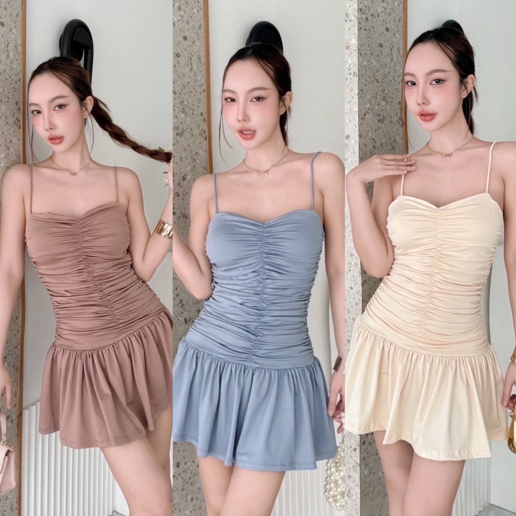 S50 - ชุดเดรสสั้นเลเยอร์ทั้งตัว เดรสสั้นน่ารัก ชุดเดรสสายเดี่ยว