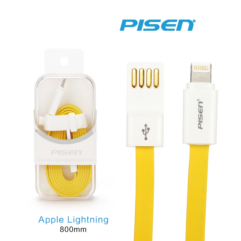PISEN สายชาร์จ Lightning Noodle Charge & Sync ยาว 800 mm รีชาร์จ & ซิงค์เพื่อโอนถ่ายข้อมูล 2-in-1 USB 2.0 - สีเหลือง