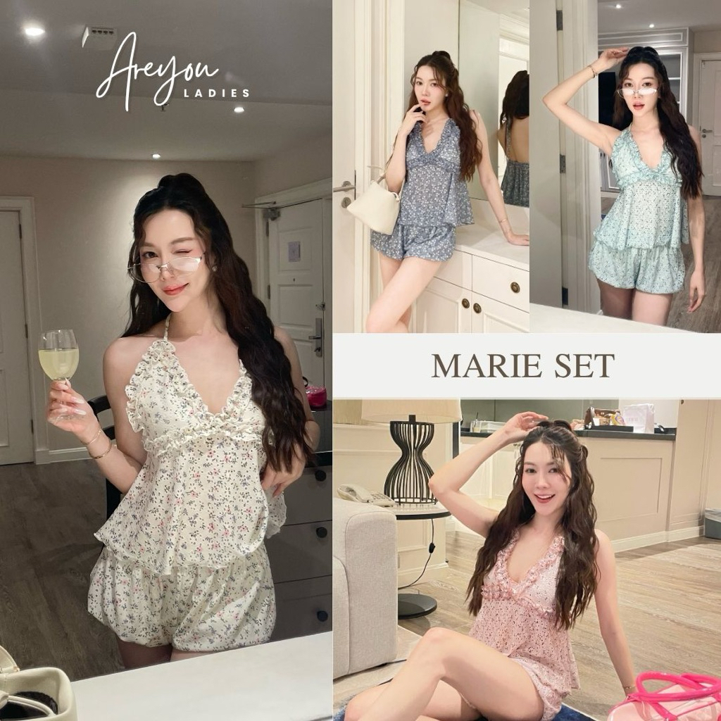 NO.618 Marie Set ชุดเซ็ตสายเดี่ยว กางเกงขาจั๊มทรงบอลลูน