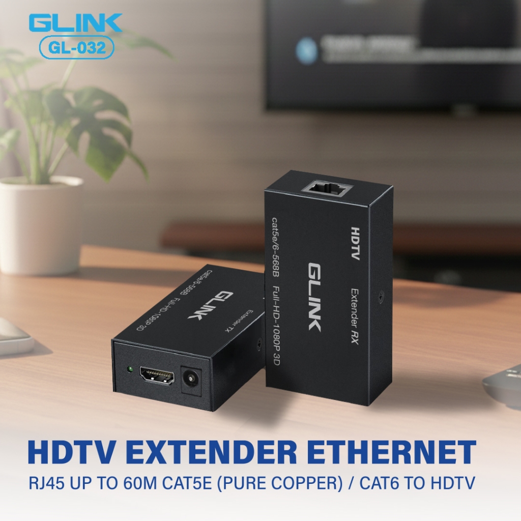 GLINK HDMI To Lan Extender 1080p รุ่น GL-032 อุปกรณ์แปลงสัญญาณภาพ HDMI ผ่านสายแลนระยะไม่เกิน 60 เมตร