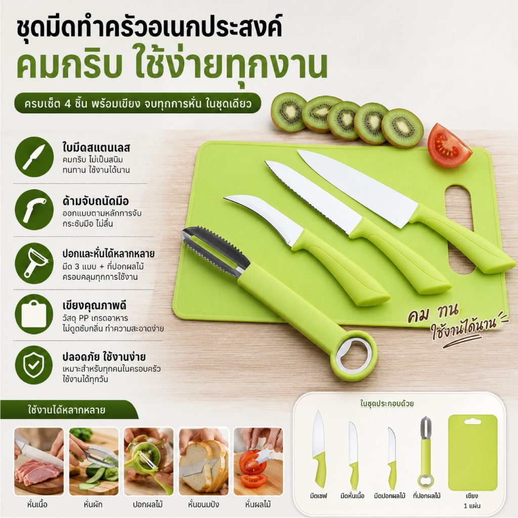 HHsociety มีด มีดทำอาหาร มีดหั่น มีดสับ มีดทำครัว มีดปอกผลไม้ ที่ปอกผลไม้ เขียง