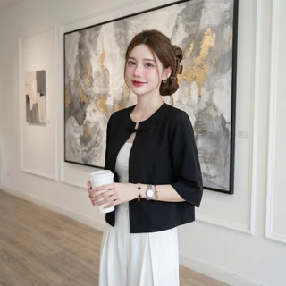 HOMJAI - เสื้อคลุมแขนยาวผ้าฝ้ายพิมพ์ลายแขน 5ส่วน ทรงใส่สวยมากค่ะ ใส่คลุมออกงาน ใส่คลุมทำงานได้ทุกโอกาสค่ะ
