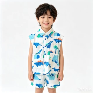 BB033 ชุดเด็กผู้ชาย เสื้อผ้าเด็ก ชุดเซต 2 ชิ้น เสื้อ+กางเกง ลายการ์ตูน แฟชั่นฤดูร้อน