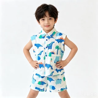 BB033 ชุดเด็กผู้ชาย เสื้อผ้าเด็ก ชุดเซต 2 ชิ้น เสื้อ+กางเกง ลายการ์ตูน แฟชั่นฤดูร้อน