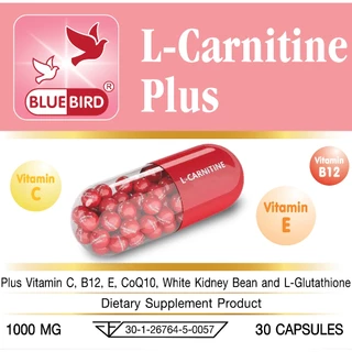 แอลคาร์นิทีน พลัส L-Carnitine Plus ตรา บลูเบิร์ด ขนาด 1000 มิลลิกรัม 30 แคปซูล