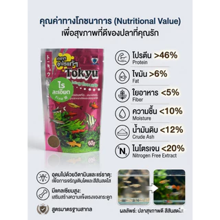 Tokyu ไรแดงอบแห้ง (ละเอียด/หยาบ) อาหารพรีเมียมเร่งโต ปลาบอลลูน ปลากัด ปลาสวยงามทุกชนิด (60g)