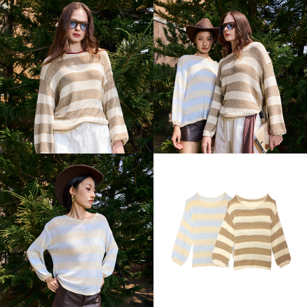 EVERYDAY - Vanilla Sand Top เสื้อไหมพรมแขนยาวลายทาง