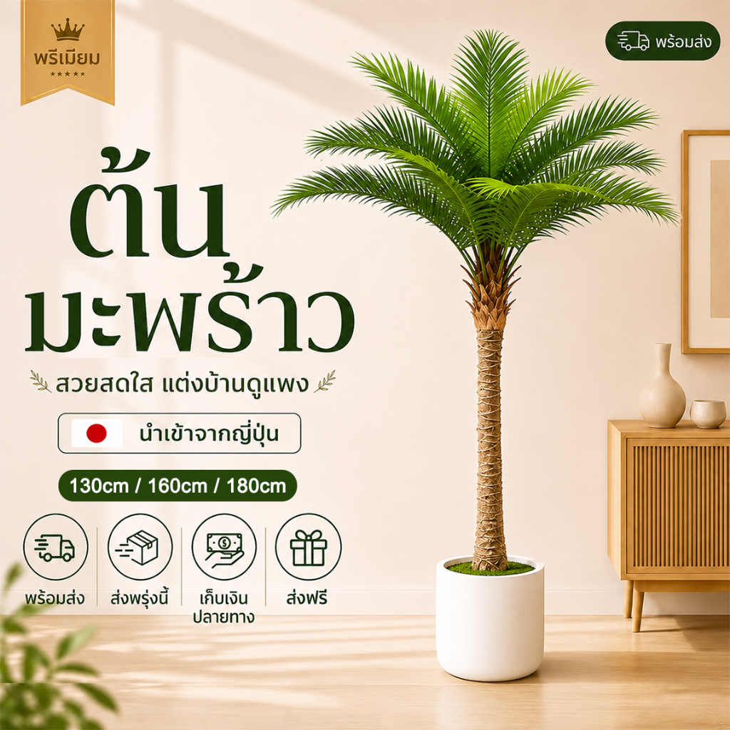 🌴ต้นมะพร้าวเทียม🌴ต้นไม้เทียม 130/160/180cmมีให้เลือกได้ สไตล์นอร์ดิก การตกแต่งบ้าน ต้นไม้ปลอมใหญ่