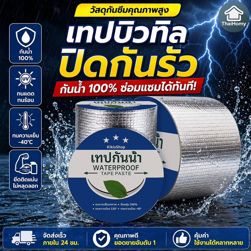 เทปกาวกันรั่ว เทปกาวสำเร็จรูป ท่อน้ำรั่ว ถังน้ำรั่ว เทปอลูมิเนียม เทปกาวกันน้ำบิวทิลติดหลังคารั่ว