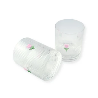 White Story - แก้ว crystal ลายดอกไม้ ( สีชมพู )