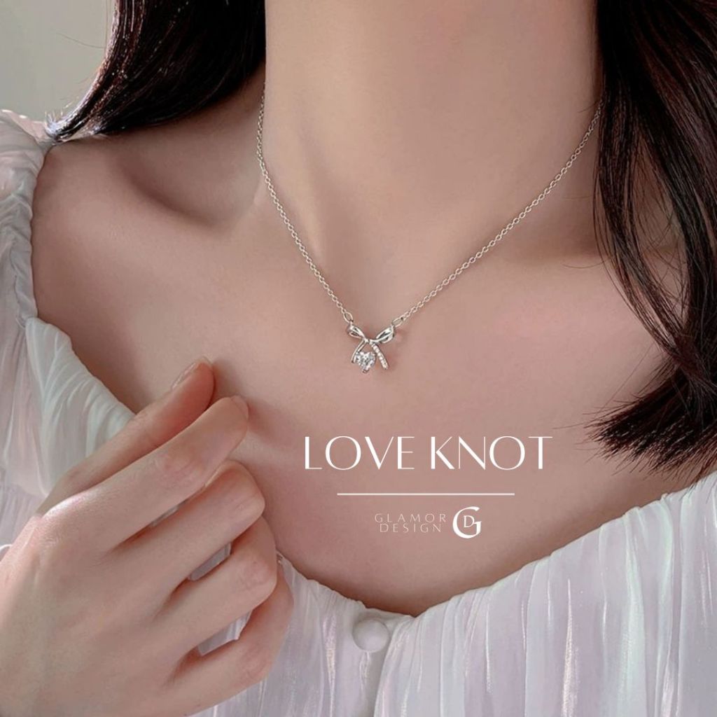 GLAMOR✨สร้อยเงินเเท้ Love Knot สร้อยคอรูปหัวใจผูกโบว์ สร้อยคอเพชร ดีไซน์ที่เป็นเอกลักษณ์