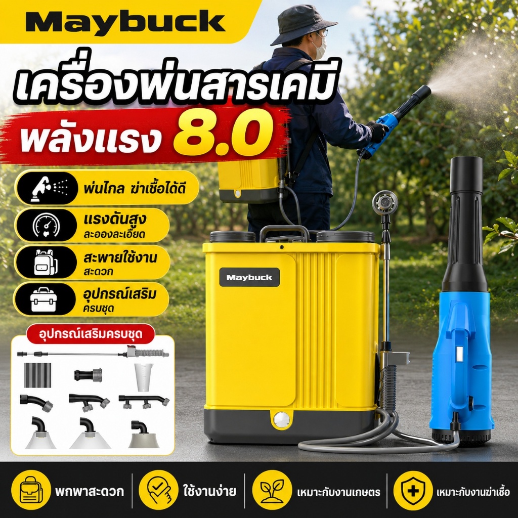 ถังพ่นยาไฟฟ้าแรงดันสูง  มอเตอร์ทองแดง ความจุ18ลิตร แบตเตอรี่2500mAh แรงดันน้ำสูง พ่นละอองแรง สำหรับเกษตรกร สวนผัก ผลไม้