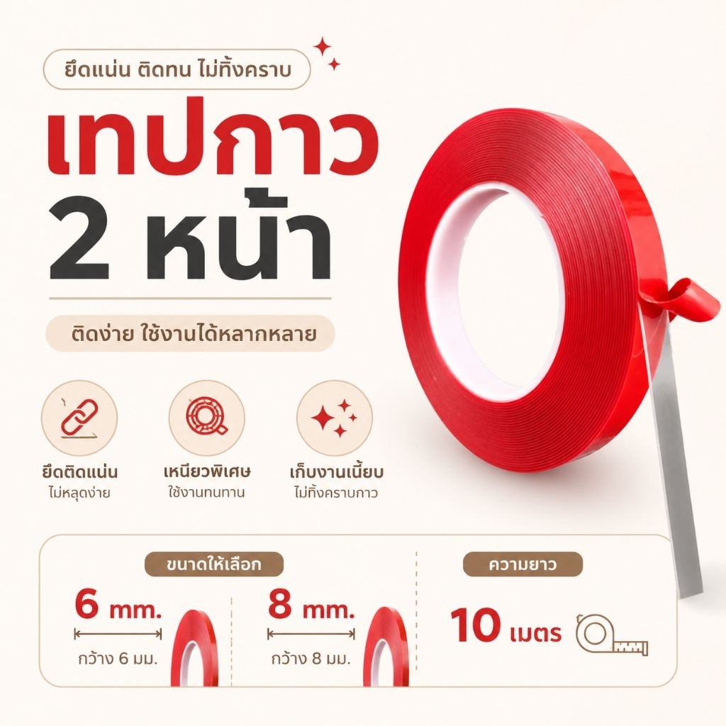 จัดส่งทันที ♡ เทปแดง​ Nano เทป​ 3M กาวใส เหนียว ติดแน่น​