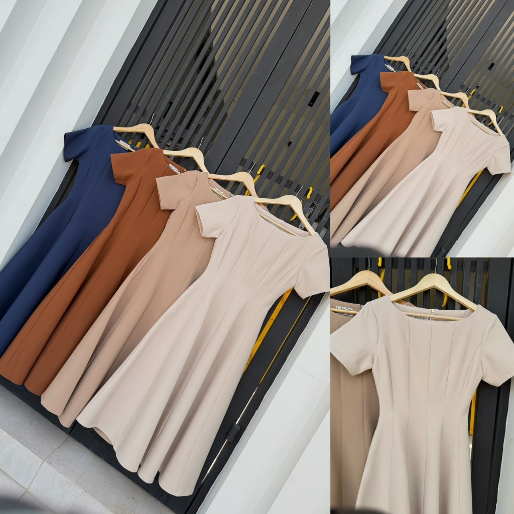 Secret Maxi dress เดรสแขนสั้น ตัวยาว กระโปรงทรงบานๆ รีดกาวทั้งชุด