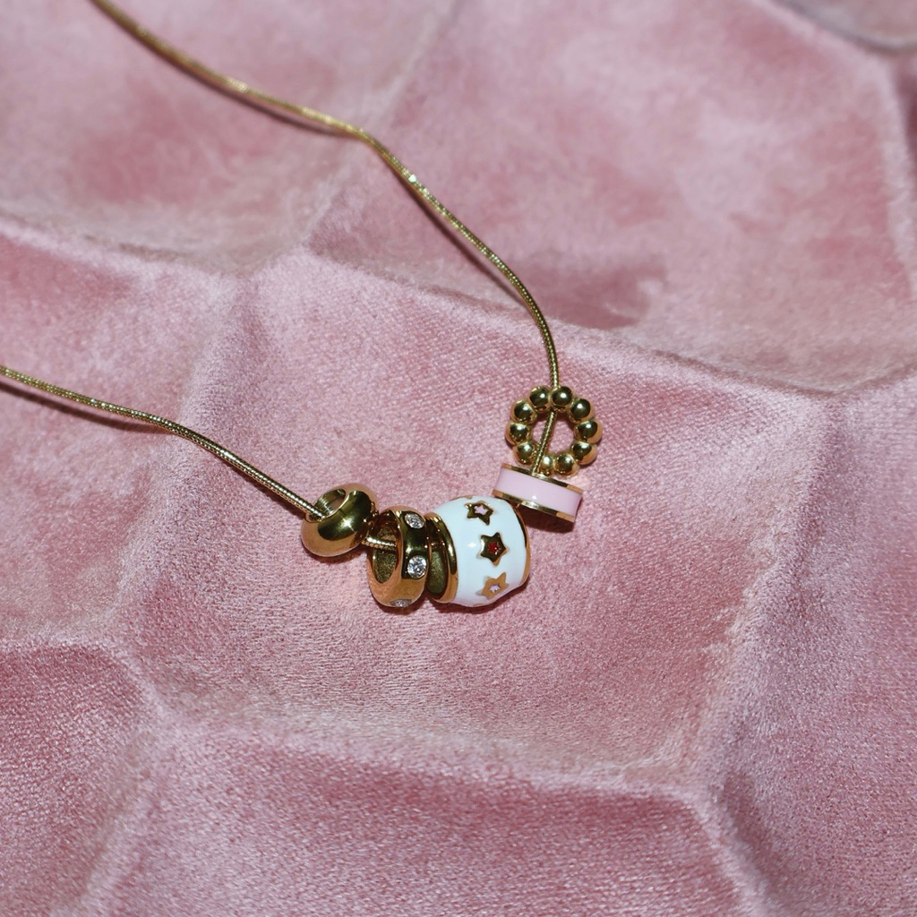 rosy beads necklace | สร้อยสแตนเลสตีล