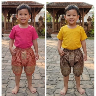 เสื้อผ้าไทยเด็กเนื้อคอตตอนไม่มัน ชุดไทยเด็กชายใส่ไปโรงเรียน