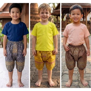 เสื้อผ้าไทยเด็กเนื้อคอตตอนไม่มัน ชุดไทยเด็กชายใส่ไปโรงเรียน