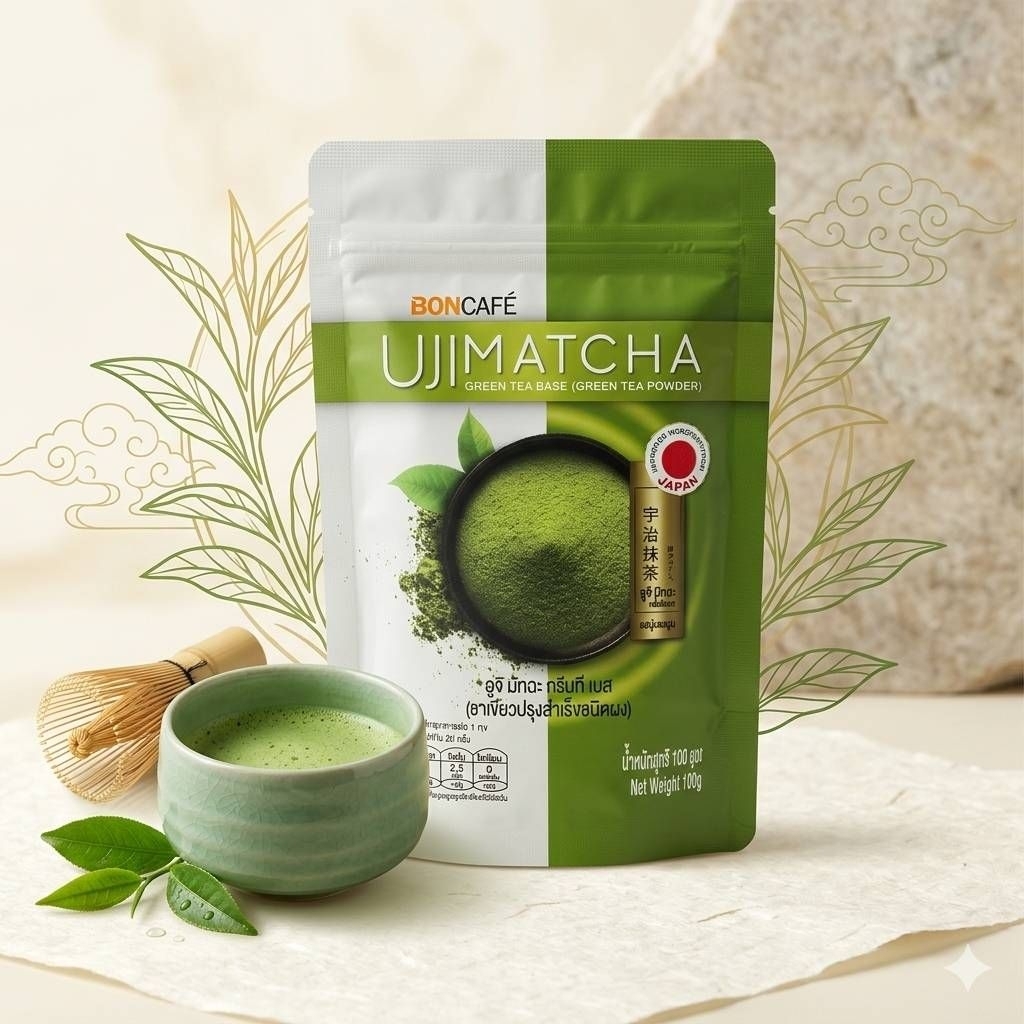 บอนกาแฟ อูจิมัทฉะกรีนทีเบส 100 กรัม Boncafe Uji Matcha Green Tea Base