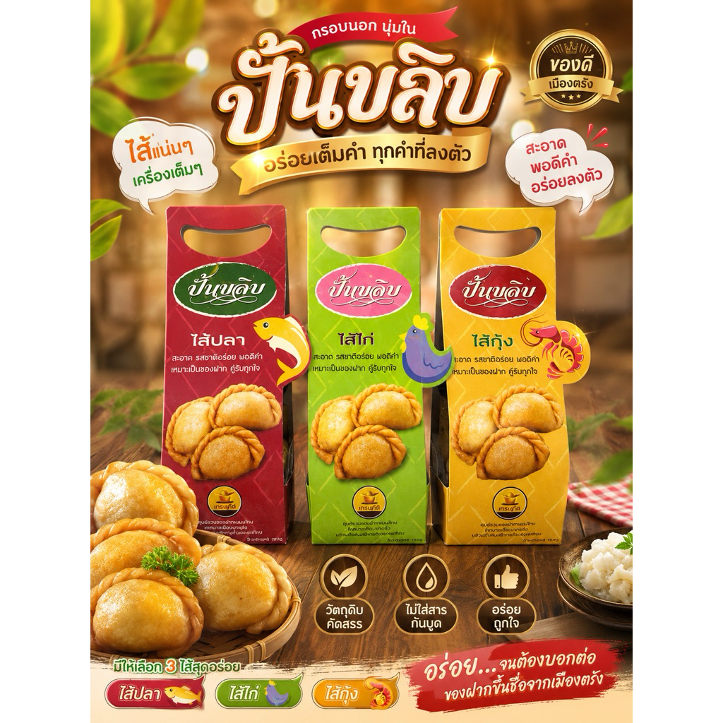 ปั้นขลิบ เศรษฐีณี ปั้นขลิบโบราณไส้กุ้ง ไส้ปลา และไส้ไก่ น้ำหนัก 150 กรัม