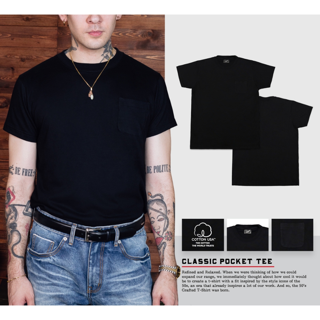 Simple&Raw - เสื้อยืด TS759 Classic Pocket Tee (Black)