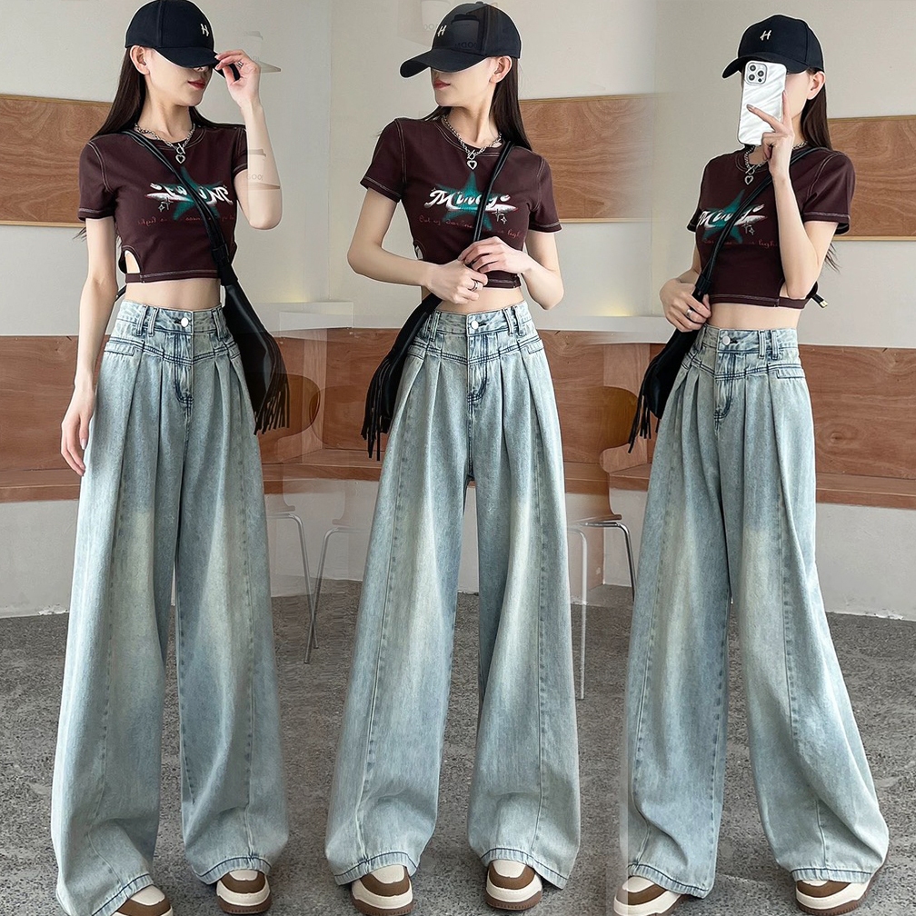 XS-XL กางเกงยีนส์ขายาว เอวสูง แฟร์ชั่น สไตล์เกาหลี ทรงกระบอก - Clothing, Jean