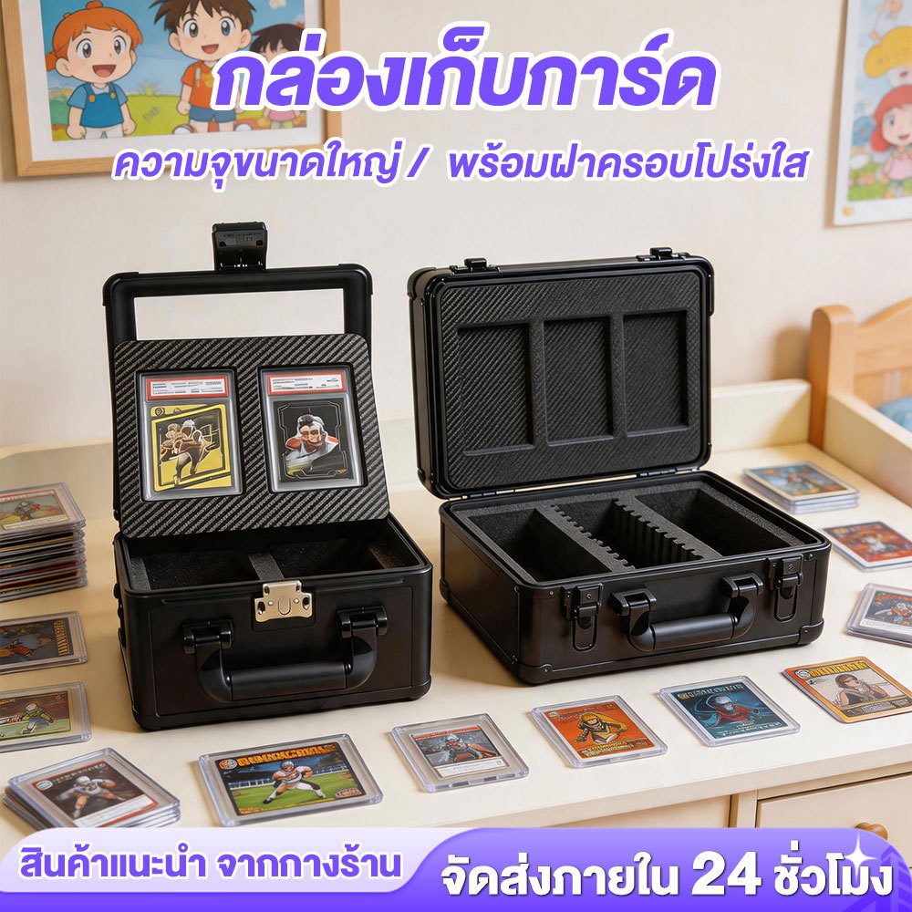 กระเป๋า กล่องเก็บการ์ด สีดำ เก็บการ์ดเกรด PSA BGS Magnet Topload  รุ่น TSA BOX ล็อคกรอบอลูมิเนียม