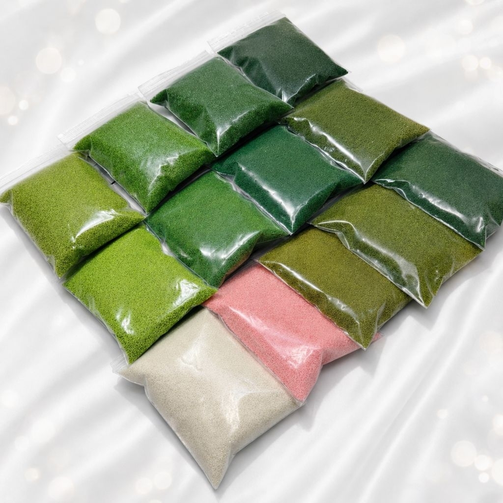ผงหญ้าเทียม 20g. งานสวย มีหลายเฉดสีให้เลือก เหมาะสำหรับงานโมเดล ตกแต่งบ้านตุ๊กตา งานประดิษฐ์ งานตกแต่งสวนจิ๋ว