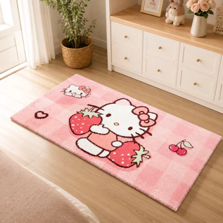 พรมข้างเตียง ลาย Hello Kitty + ขนแกะเทียนุ่มฟู หนาพิเศษ + ปูข้างเตียงนุ่มสบายเท้า กันลื่น ขนาด 80×180 ซม. ส่งจากกรุงเทพ