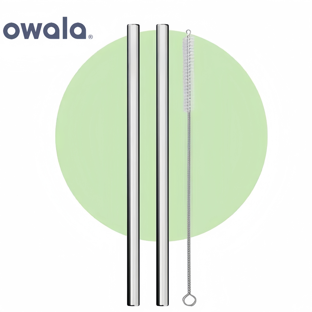 Owala หลอดทดแทน 2-Pack – หลอดจิบสแตนเลส 304 พร้อมแปรงทําความสะอาด เข้ากันได้กับแก้วน้ํา FreeSip 24oz