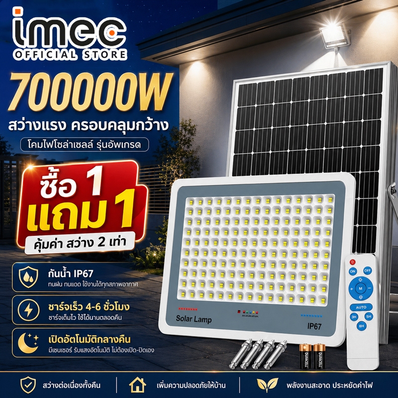 【รับประกัน 5 ปี】ไฟโซลาร์เซลล์กลางแจ้ง LED พร้อมแผงโซลาร์ รีโมท กันน้ำ IP67 ไฟสวน ไฟสนาม ชาร์จกลางวันใช้กลางคืน ประหยัดไฟ