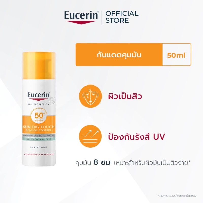 ครีมกันแดด Eucerin Sun Dry Touch SPF50+ สำหรับผิวมัน 50ml