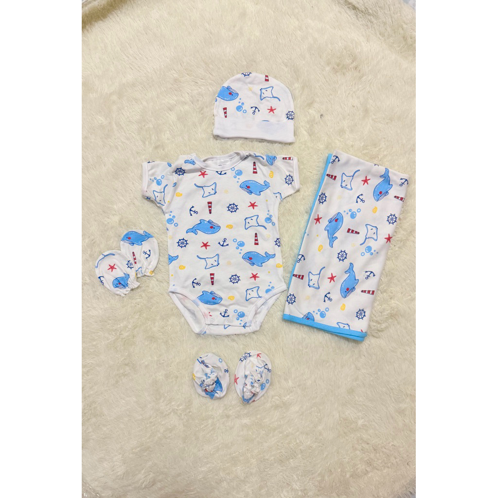 เซตบอดิสูท+ผ้าห่อแบบไม่มีหมวก 0-3เดือน(บอดิสูท+ผ้าห่อแบบมีหมวก+หมวก ถุงมือ ถุงเท้า)ชุดเด็กอ่อน ชุดเด็กทารก