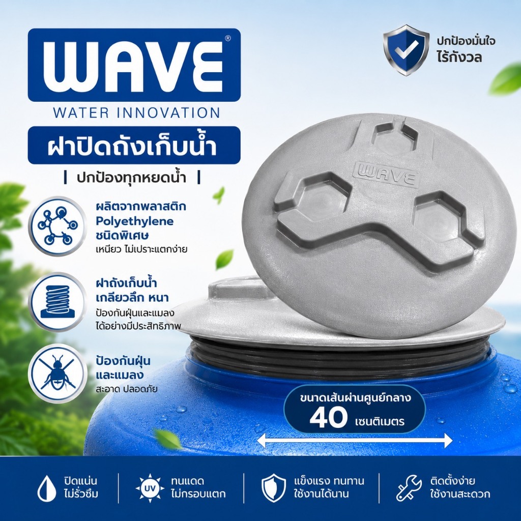 WAVE ฝาปิดถังเก็บน้ำ ฝาปิดถังน้ำ ฝาถังน้ำเวฟ ฝาถังเก็บน้ำเกลียวลึก เหมาะสำหรับปิดถังเก็บน้ำ  รุ่น คิวบิค โฮมเมท