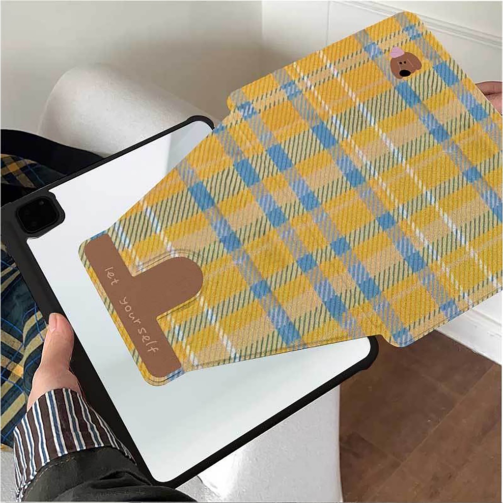 🪐24 ชั่วโมงเคส🪐case iPad Gen10 Air8 Gen12 ที่ใส่ปากกา ผ้าตาหมากรุก เคสiPadหมุน 360° Air6 Air7 Gen11