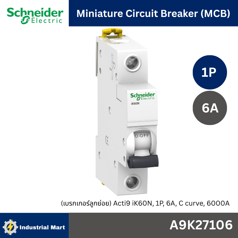 Schneider Electric - A9K27106-A9K27125 Miniature Circuit-Breaker, Acti9 iK60N,1P 6kA,C Curve