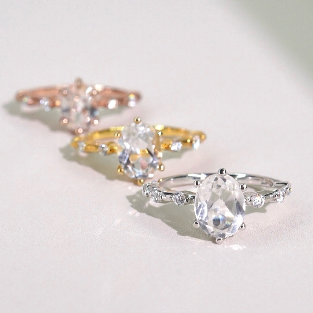 ThantaraGems แหวนพลอยแท้ แหวนเงินแท้ พลอยไวท์โทพาสSeraphina Spark Ring ( TG-R008 )