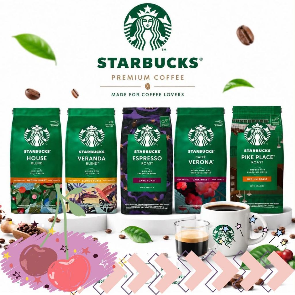 พร้อมส่งจากไทย Starbucks Coffee Arabica 100% กาแฟสตาร์บัคแบบเมล็ดและแบบบดละเอียด น้ำหนัก 190- 200g แบบชงดื่มเองที่บ้าน