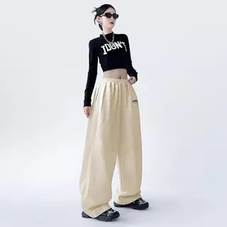 VISUKING กางเกงทรงตรงทรงหลวม เอวสูง ใส่สบาย เหมาะสำหรับโอกาสพักผ่อนในที่ทำงาน สไตล์ผ่อนคลาย