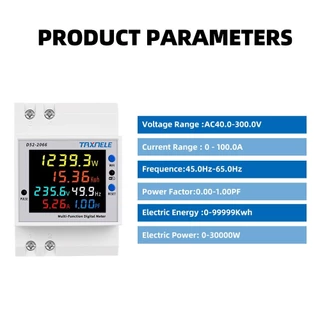 6in1 เครื่องวัดพลังงานไฟฟ้า หน้าจอสี 2P AC 220V 63A อเนกประสงค์ APP ควบคุม D52-2066