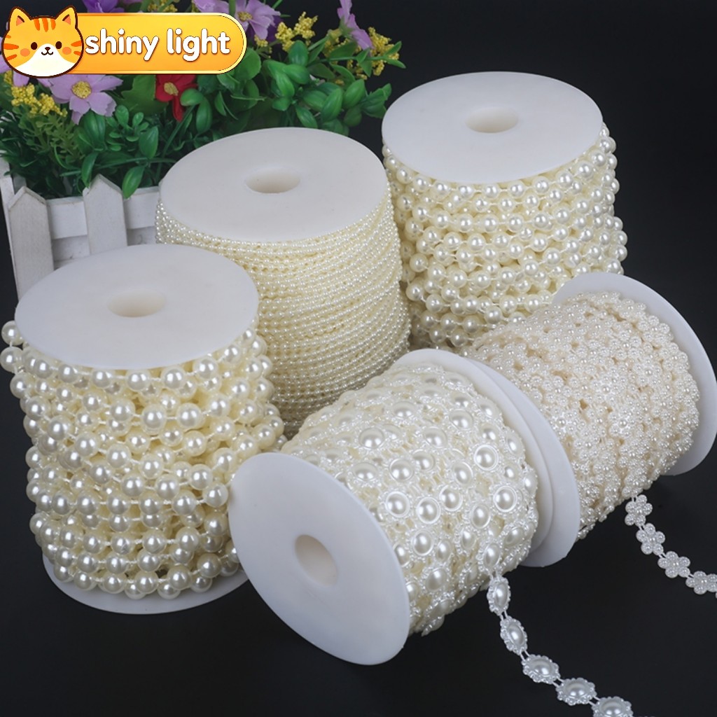 สายลูกปัดไข่มุกเทียม ABS ยาว 2-10 ม. อุปกรณ์ DIY ตกแต่งงานแต