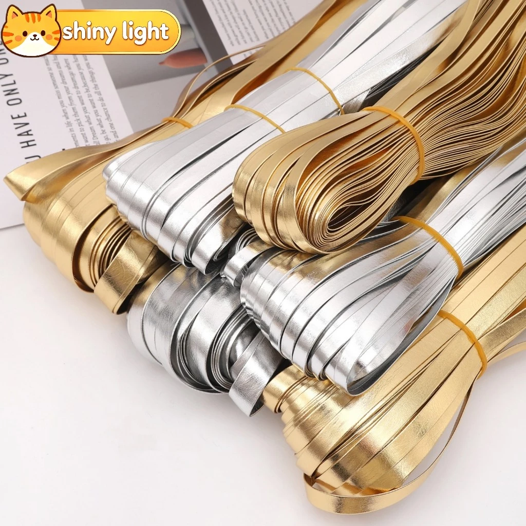 ขอบหนัง PU สีทองและเงินเงา กว้าง 5 เมตร อุปกรณ์ DIY ตกแต่งเสื้อผ้า กระเป๋า งานฝีมือ เครื่องประดับ