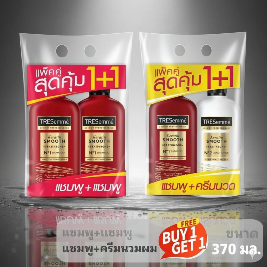 [แพ็คคู่สุดคุ้ม] เทรซาเม่ แชมพู + ครีม นวด (เลือกสูตรด้านใน) TRESemme Shampoo + Conditioner 370-370ML