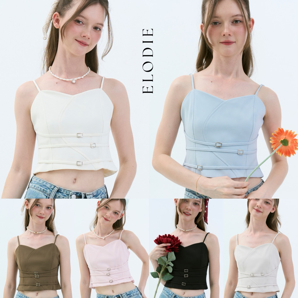 TRIPLE TOP (เฉพาะเสื้อ) สายเดี่ยวดีเทลลูกเล่นเส้นคาดเลื่อนปรับได้