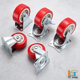 ลูกล้อ PU สีแดง 1.5นิ้ว 2นิ้ว ล้อรถเข็น ลูกล้อชั้นวางของ ล้อตาย หมุนได้ง่าย ล็อกได้ ยืดหยุ่น ราบรื่น