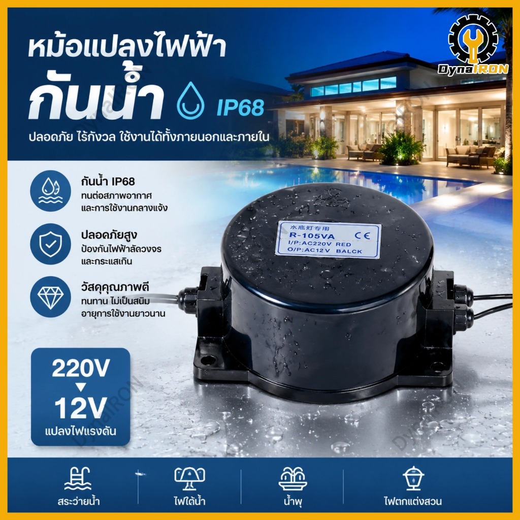 หม้อแปลงไฟใต้น้ำ หม้อแปลงกันน้ำ โคมไฟใต้น้ำ หม้อแปลง หม้อแปลงไฟ หม้อแปลงไฟWaterproof Transformer AC 220V to 12V